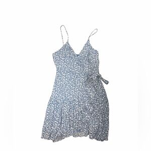 Altar’d State Blue Floral Wrap Dress Size M Spaghetti Strap Ruffle Hem